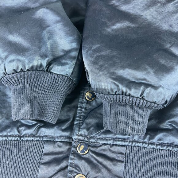 VTG 90s Starter Chicago Bears Satin Jacket Adult Large Blue Snap Button Bomber - Picture 6 of 16